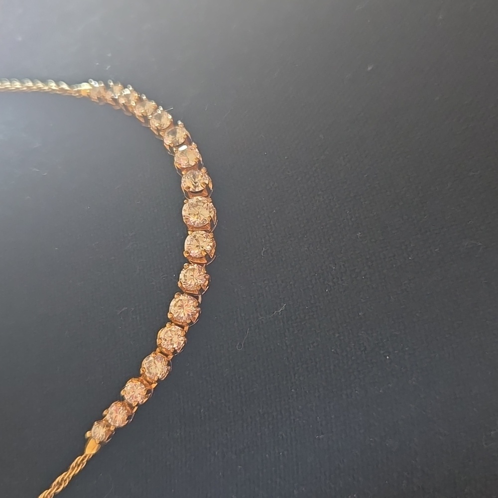 Gold Toned Faux Diamomd Necklace. - Picture 8 of 12